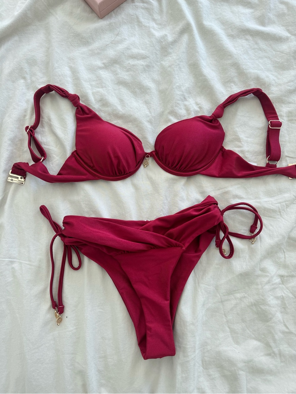 Women's Tie-Side Bikini Set in Deep Berry